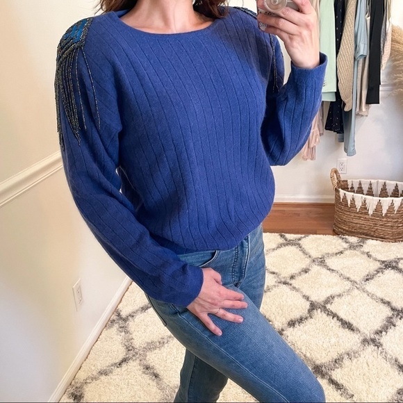 Angora & Wool Vintage Beaded Tassel Sweater M - Picture 3 of 11